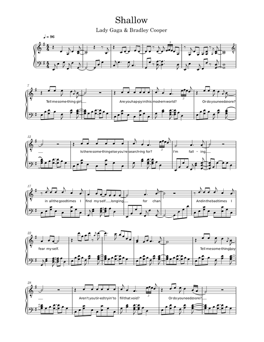 Shallow – Lady Gaga Sheet music for Piano (Solo) | Musescore.com