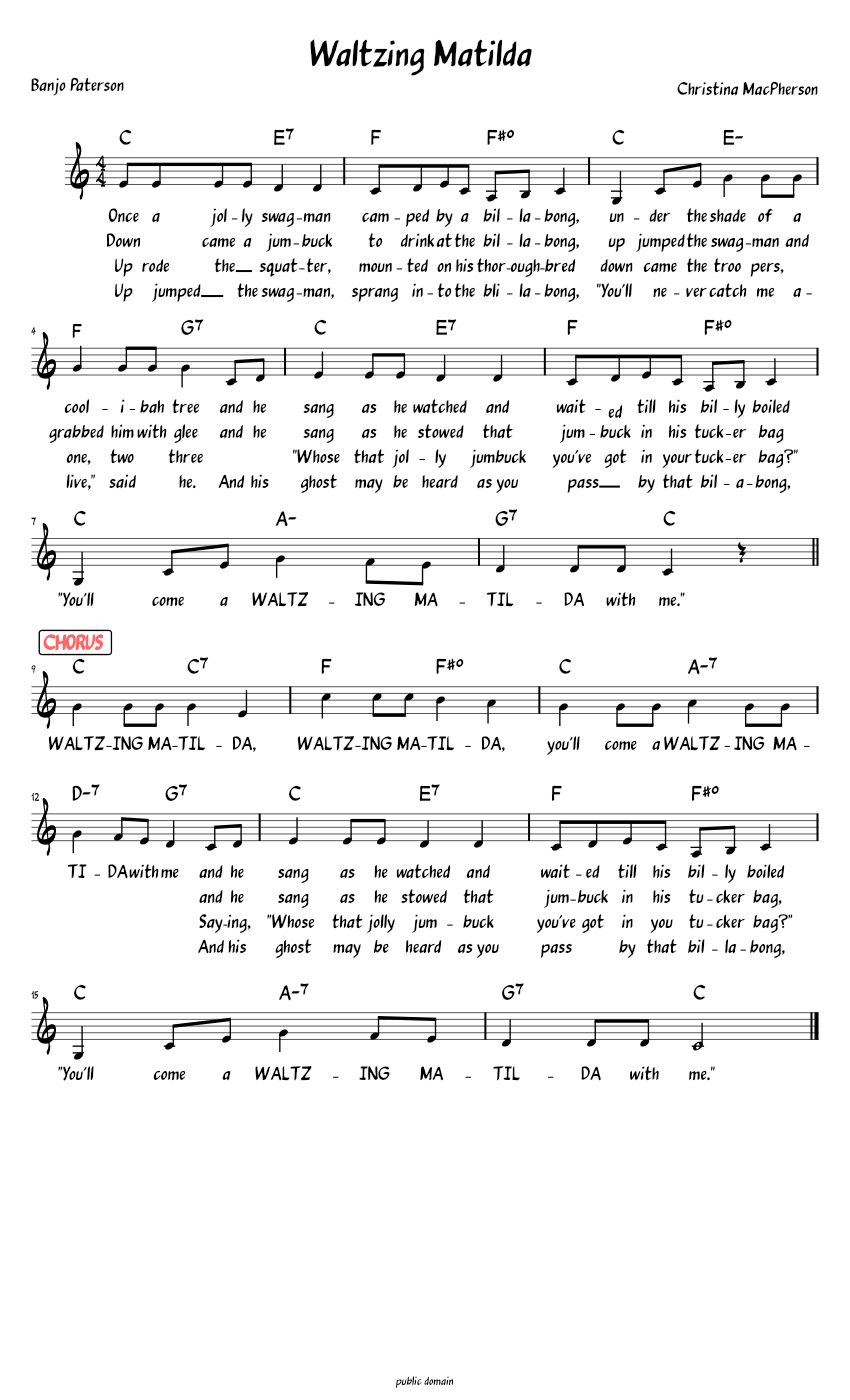 Waltzing Matilda lead Sheet With Full Lyrics Sheet Music With Chords waltzing-matilda-lead-sheet-with-full-lyrics-sheet-music-with-chords
