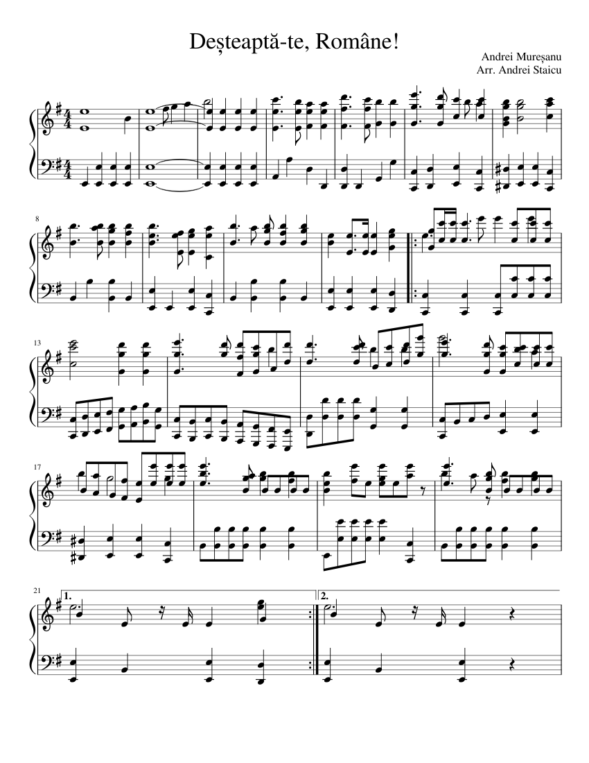 Deșteaptă-te, Române! (Romanian National Anthem) Sheet music for Piano  (Solo) | Musescore.com