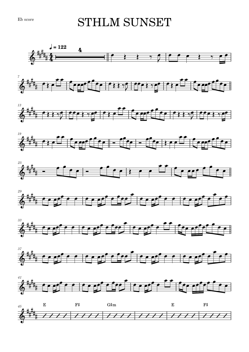 【ししまる】SLY PHOTO and BAND SCORE STHLM SUNSET – Ehrling (ALTO SAX RMX) Sheet Music with Chords for