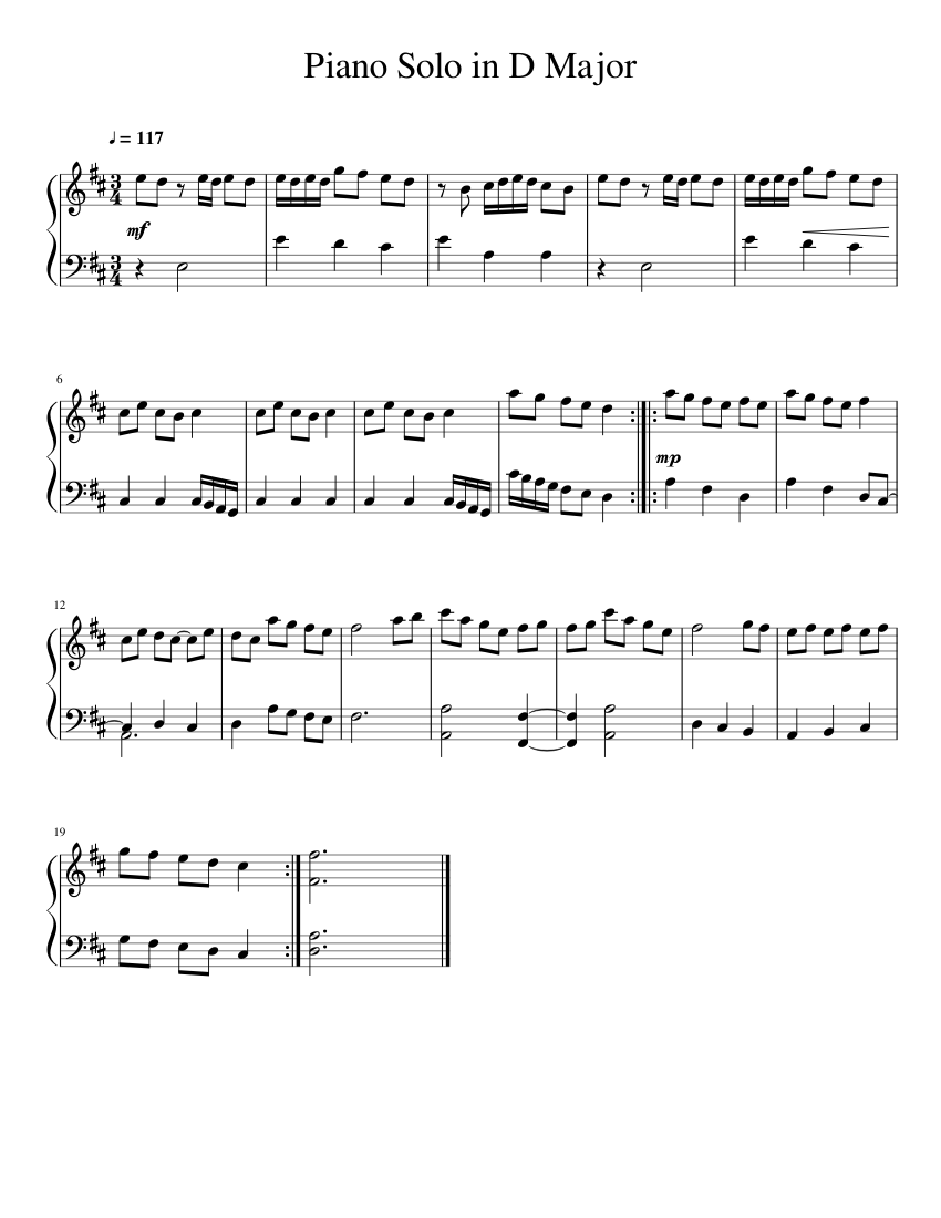 Piano Solo in D Major Sheet music for Piano (Solo) Easy | Musescore.com