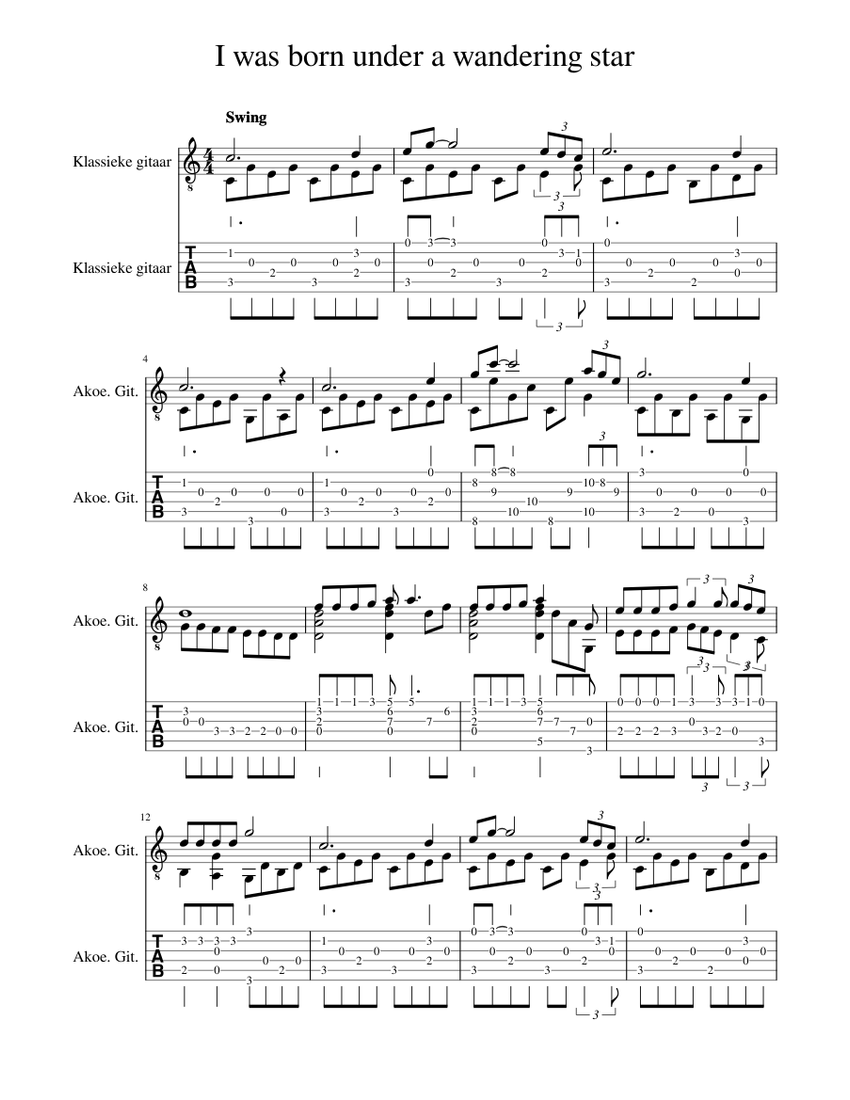 I was born under a wandering star Sheet music for Guitar (Solo) | Download  and print in PDF or MIDI free sheet music for Wand'rin' star by Frederick  Loewe | Musescore.com