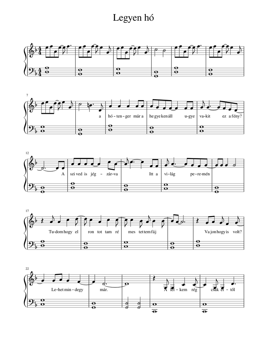 Legyen hó (Let it go Frozen magyarul) Sheet music for Piano (Solo) |  Musescore.com