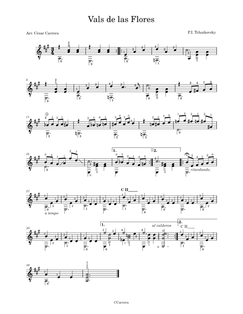 Vals de las Flores – Pyotr Ilyich Tchaikovsky Vals de las Flores Sheet ...
