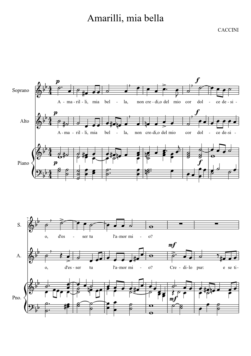 Amarilli, mia bella Sheet music for Piano (Solo) | Musescore.com