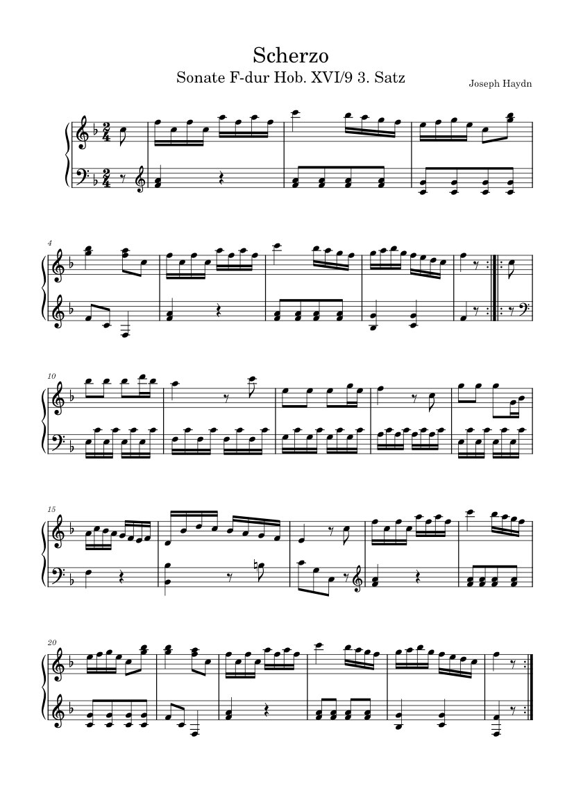 Joseph Haydn - Scherzo - Sonate F-dur Hob. XVI/9 3. Satz Sheet music for  Piano (Solo) | Musescore.com