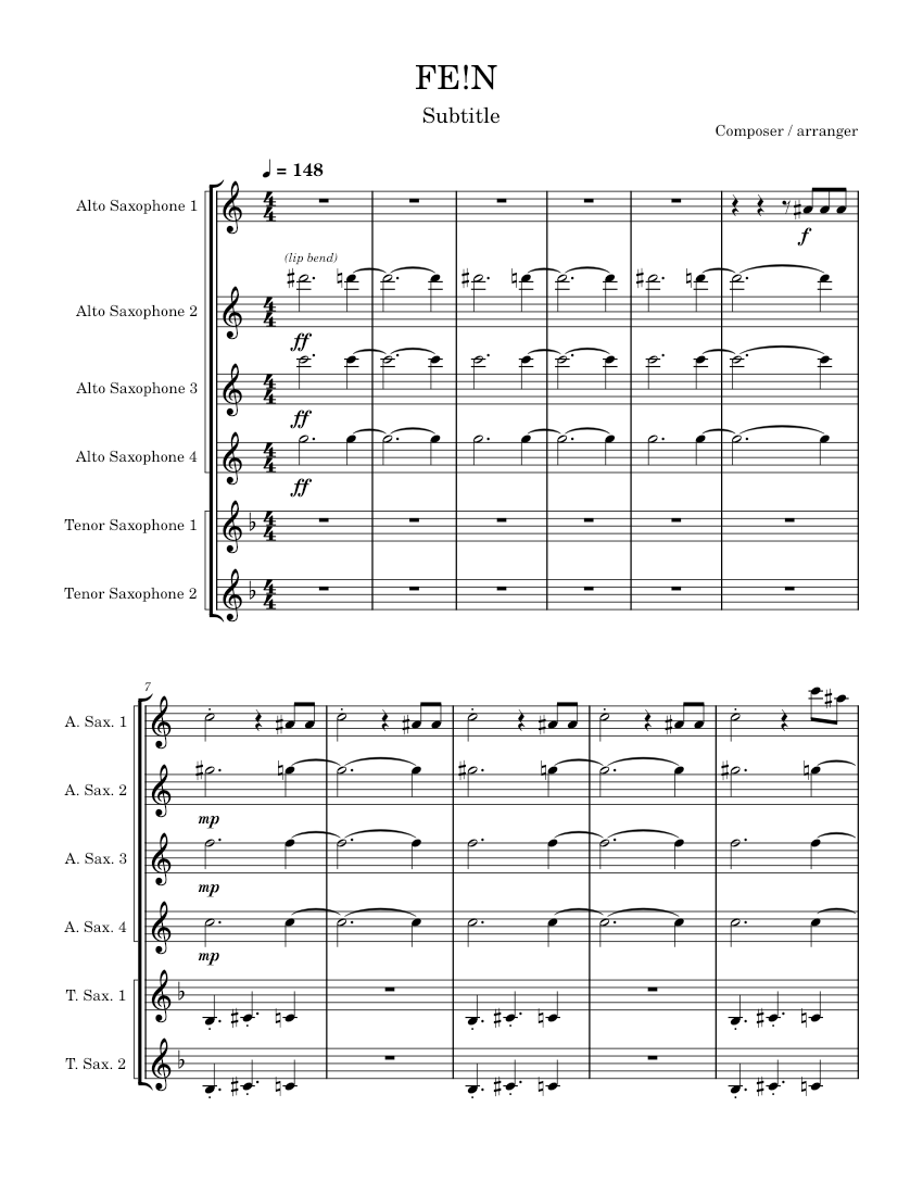 Fe Music Script FE!N – Travis Scott FE!N - Travis Scott - Saxophone Fanfare Sheet Music ...