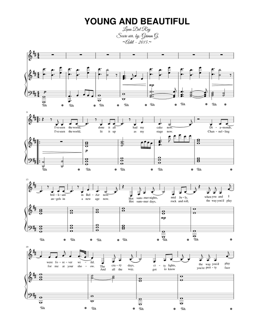 YOUNG AND BEAUTIFUL (for piano and vocal) Sheet music for Piano,  Synthesizer (Piano-Voice) | Musescore.com