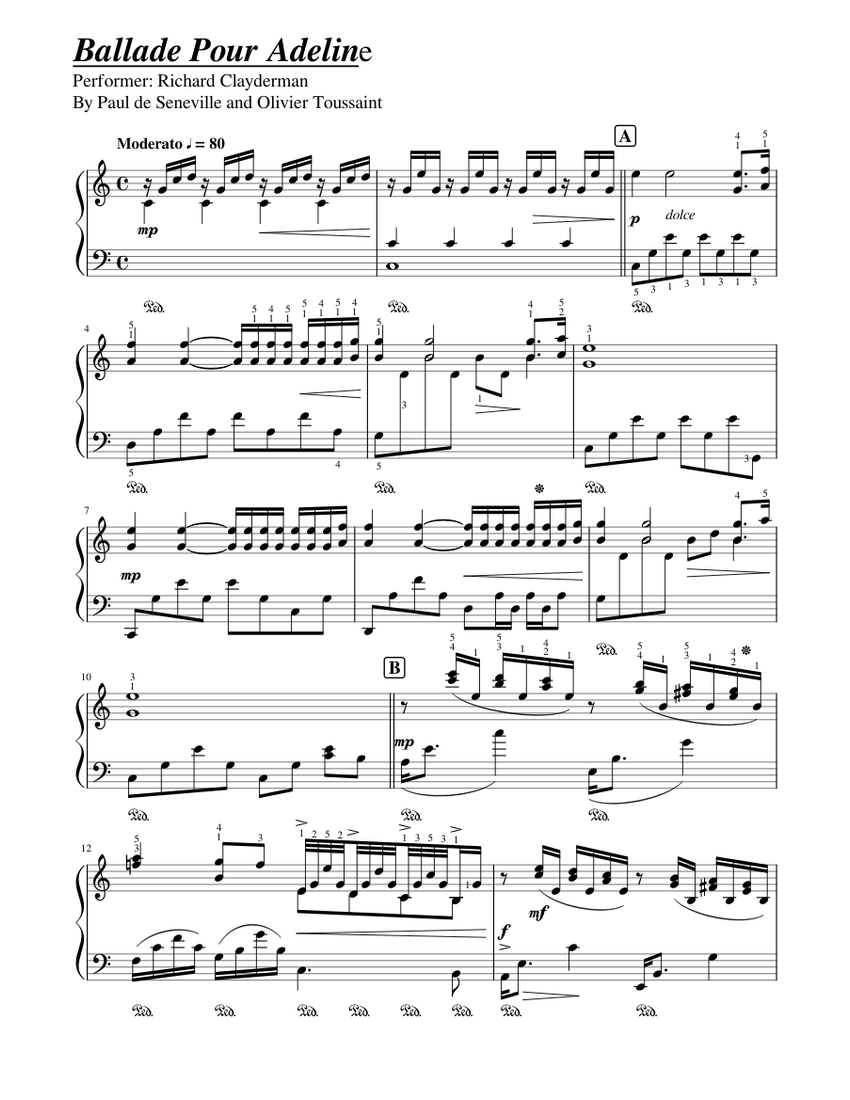 Ballade Pour Adeline -Richard Clayderman- Sheet music for Piano (Solo) |  Musescore.com