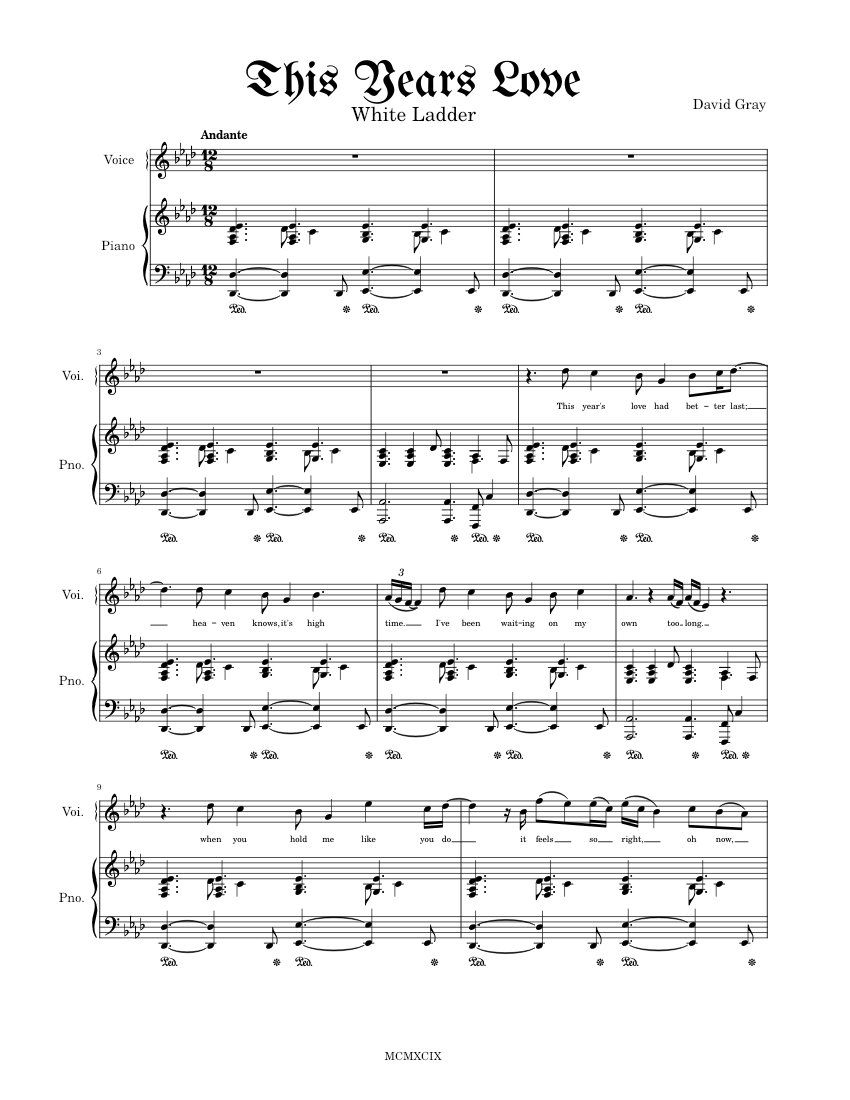 This Years Love" - David Gray Sheet music for Piano (Piano-Voice) |  Musescore.com