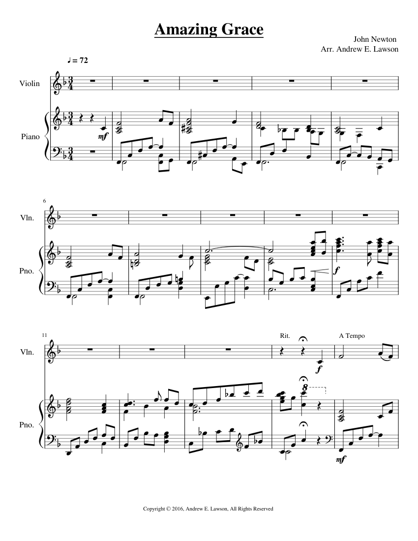 Amazing Grace Sheet music for Piano, Violin (Solo) | Download and print ...