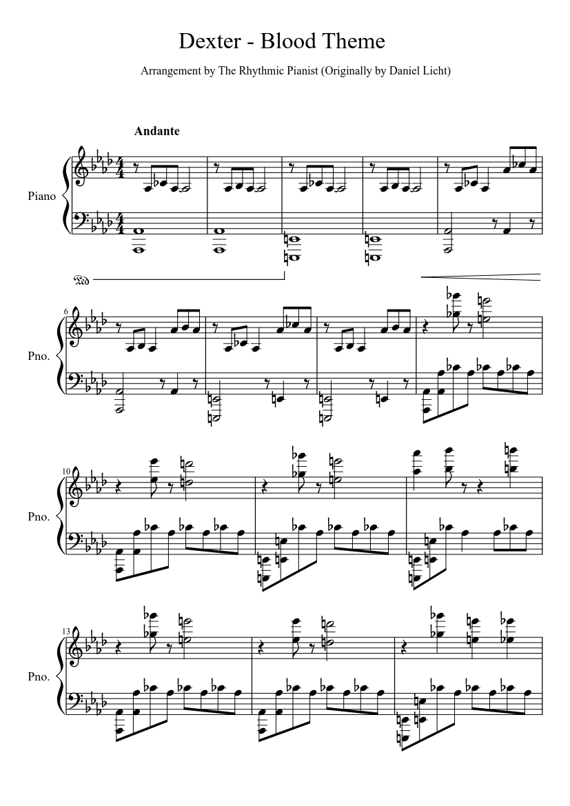 Dexter - Blood Theme Arrangement Sheet music for Piano (Solo 