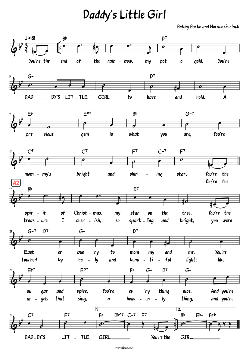 Daddy's Little Girl (Lead sheet with lyrics ) Sheet music for Piano