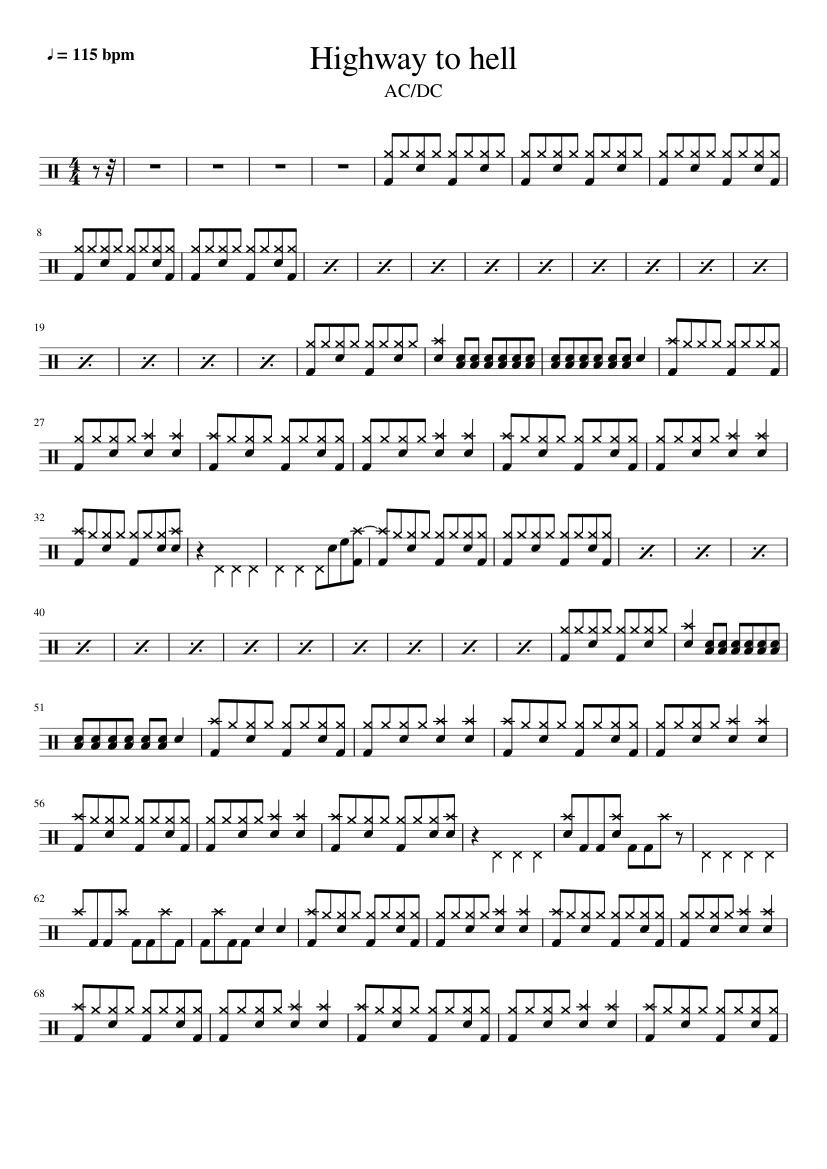 AC/DC - Highway to hell (Base per batteria) Sheet music for Drum group  (Solo) | Musescore.com