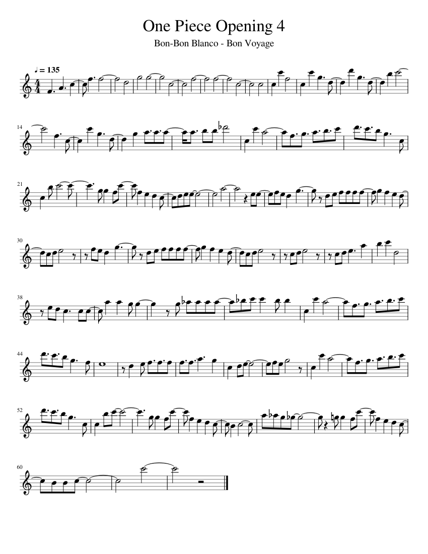 One Piece Opening 4 Sheet Music For Flute Solo Musescore Com