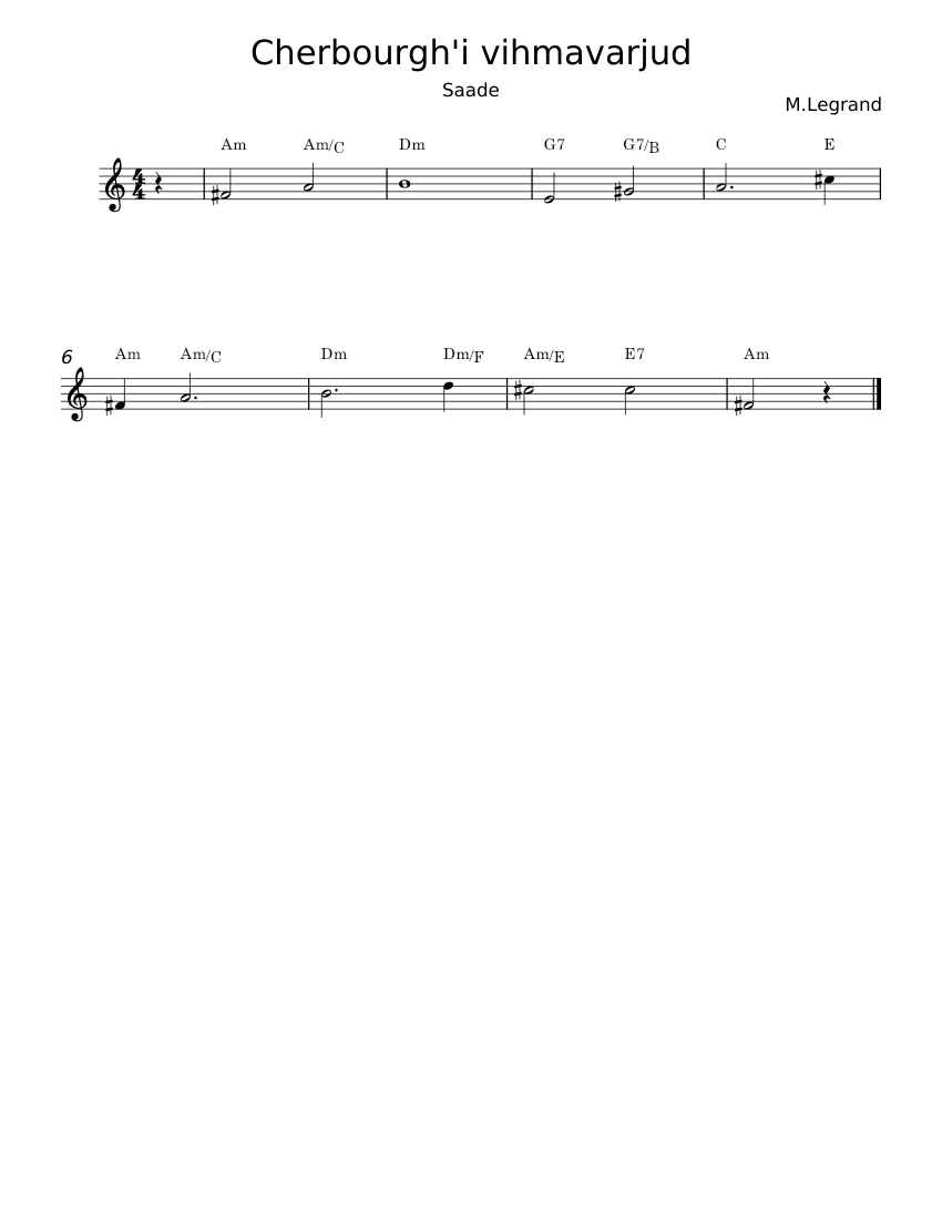 Les Parapluies de Cherbourg Michel Legrand Sheet music for Piano