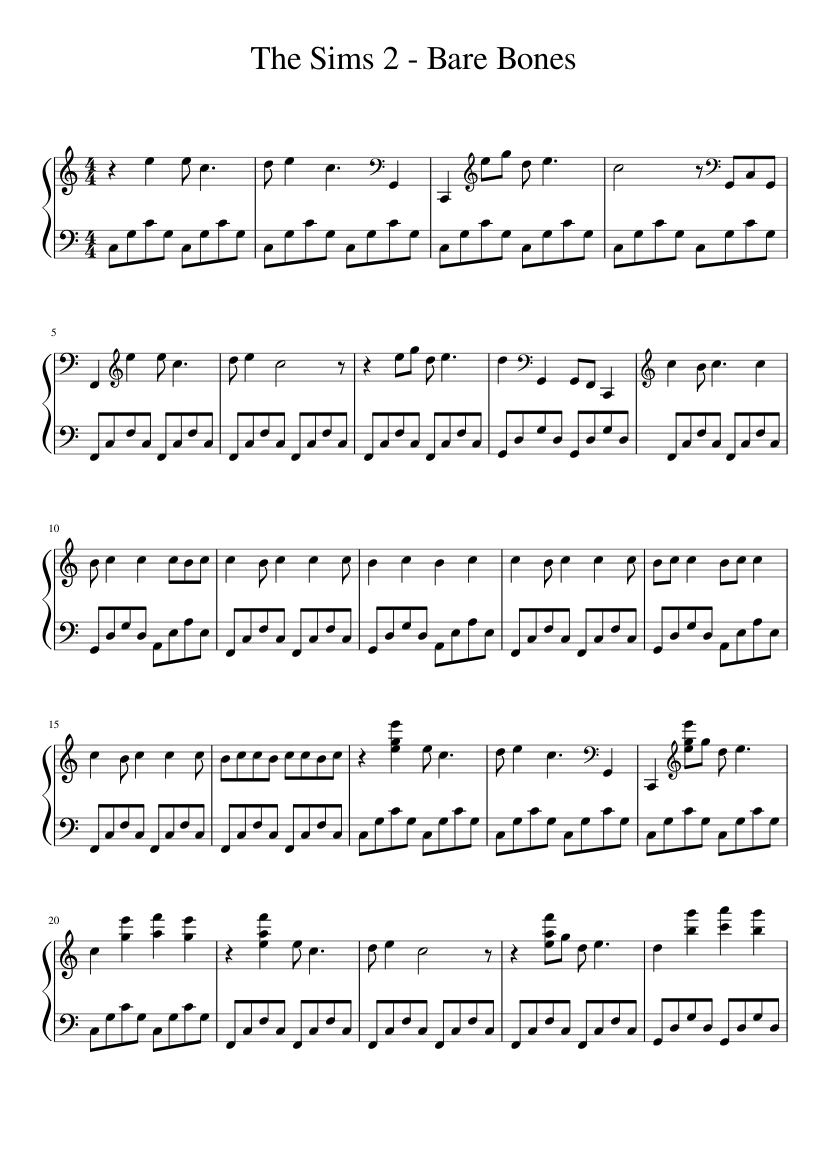 The Sims 2 - Bare Bones Sheet music for Piano (Solo) Easy | Musescore.com