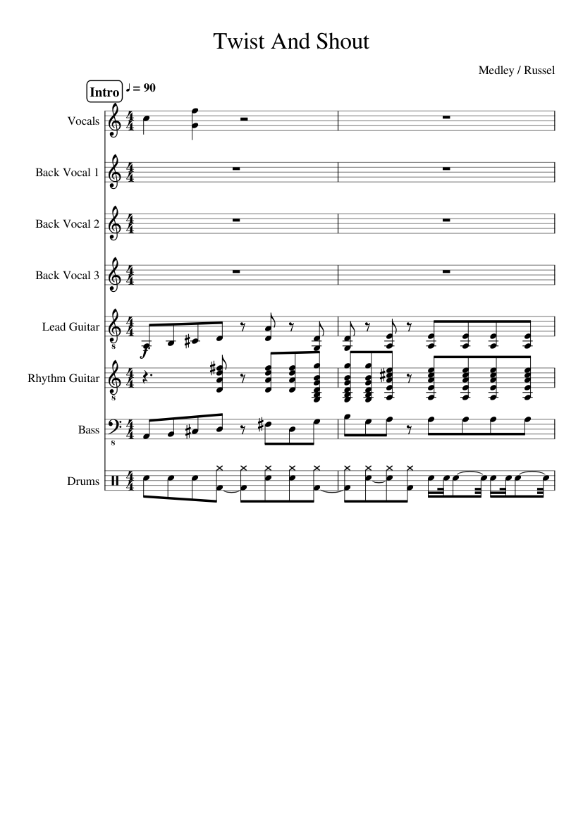 ツイスト・アンド・シャウト 楽譜 ベースギター (ソロ) | MuseScore.com