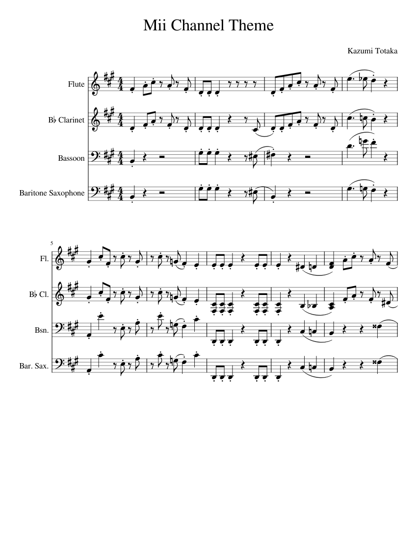 Mii Channel Theme Sheet music for Flute, Clarinet in b-flat, Bassoon ...
