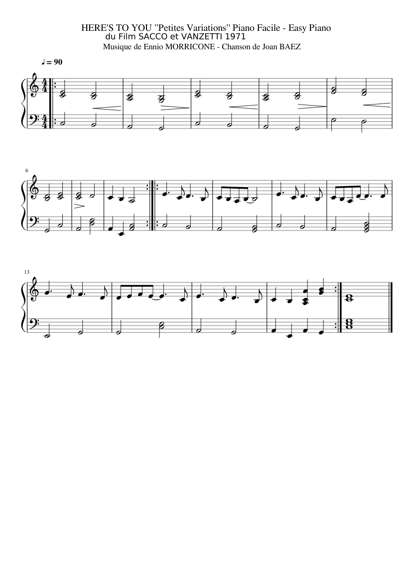 HERE'S TO YOU "Petites Variations" Piano Facile - Easy Piano Sheet music  for Piano (Solo) | Musescore.com