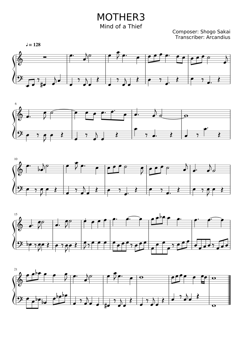 MOTHER 3 - Mind of a Thief Sheet music for Piano (Solo) | Musescore.com
