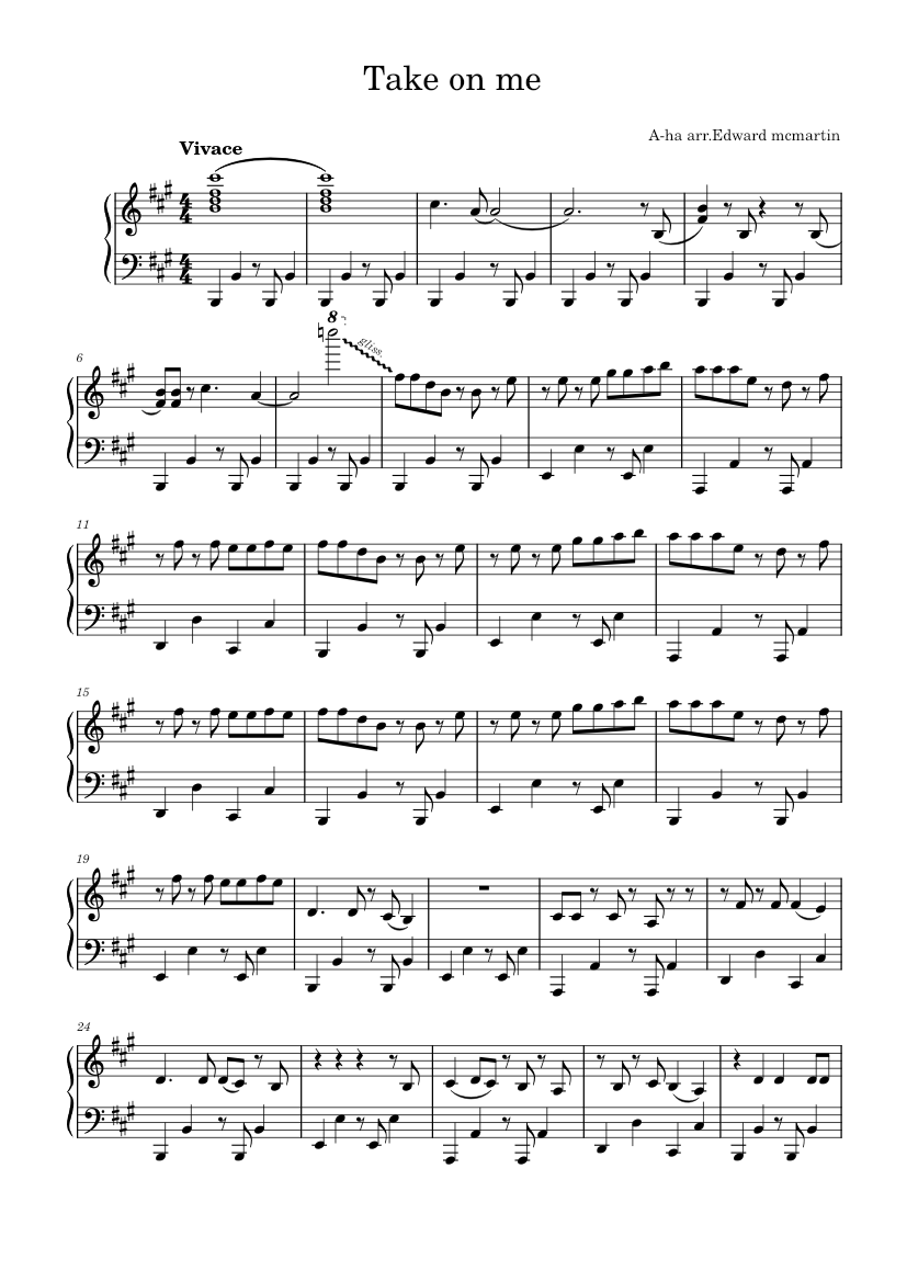 Take on me – a-ha Sheet Music for Piano (Solo) | MuseScore.com