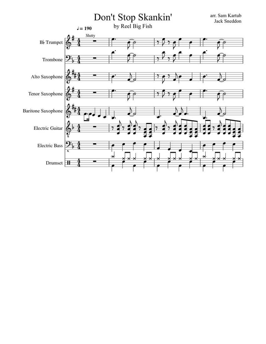 Don T Stop Skankin Sheet Music For Trumpet In B Flat Trombone Drum Group Guitar More Instruments Mixed Quintet Musescore Com