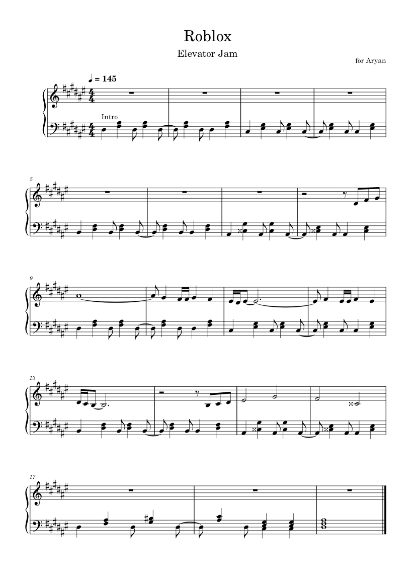 Roblox Theme For Aryan Complete Sheet Music For Piano Solo Easy Score 0 @0