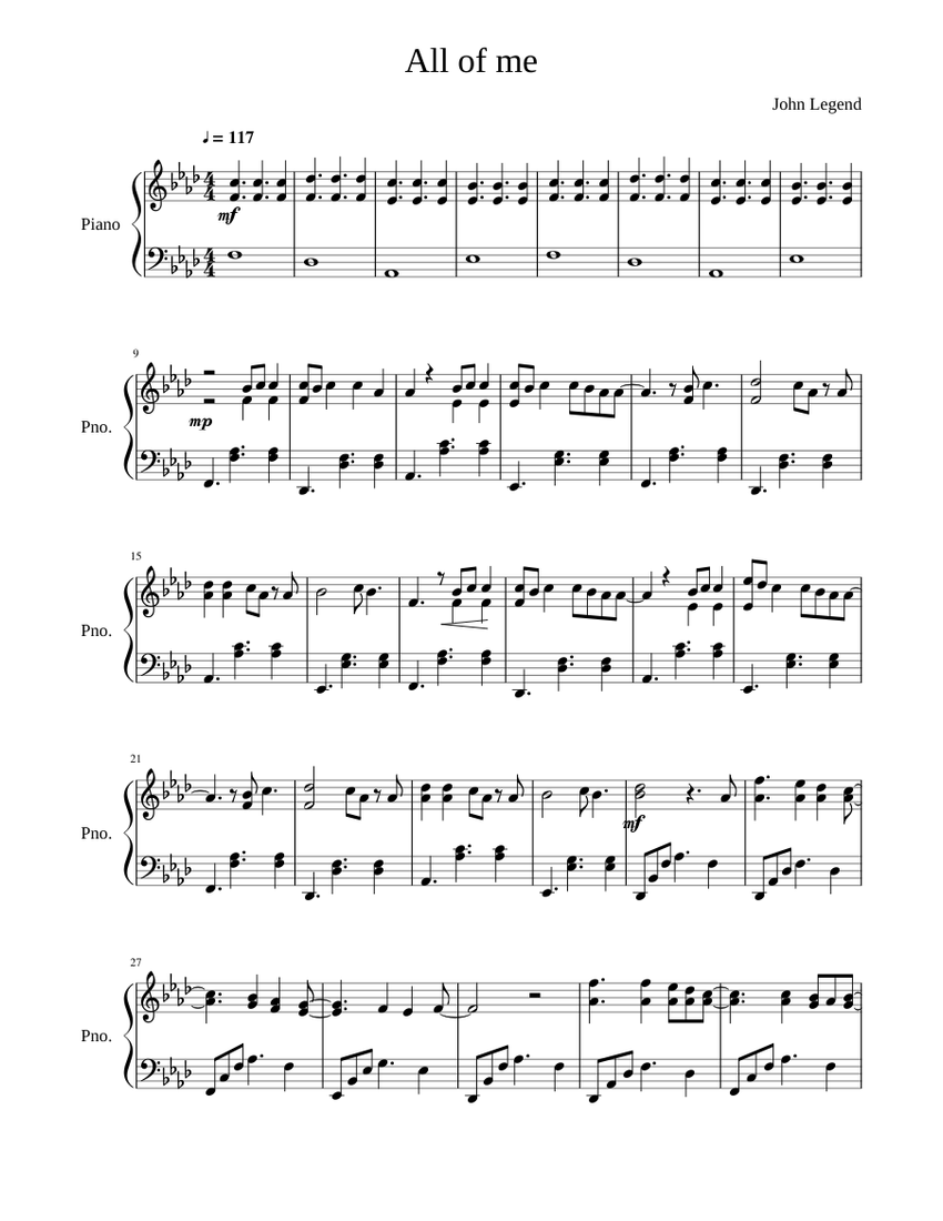 All of me - John Legend Sheet music for Piano (Solo) | Musescore.com