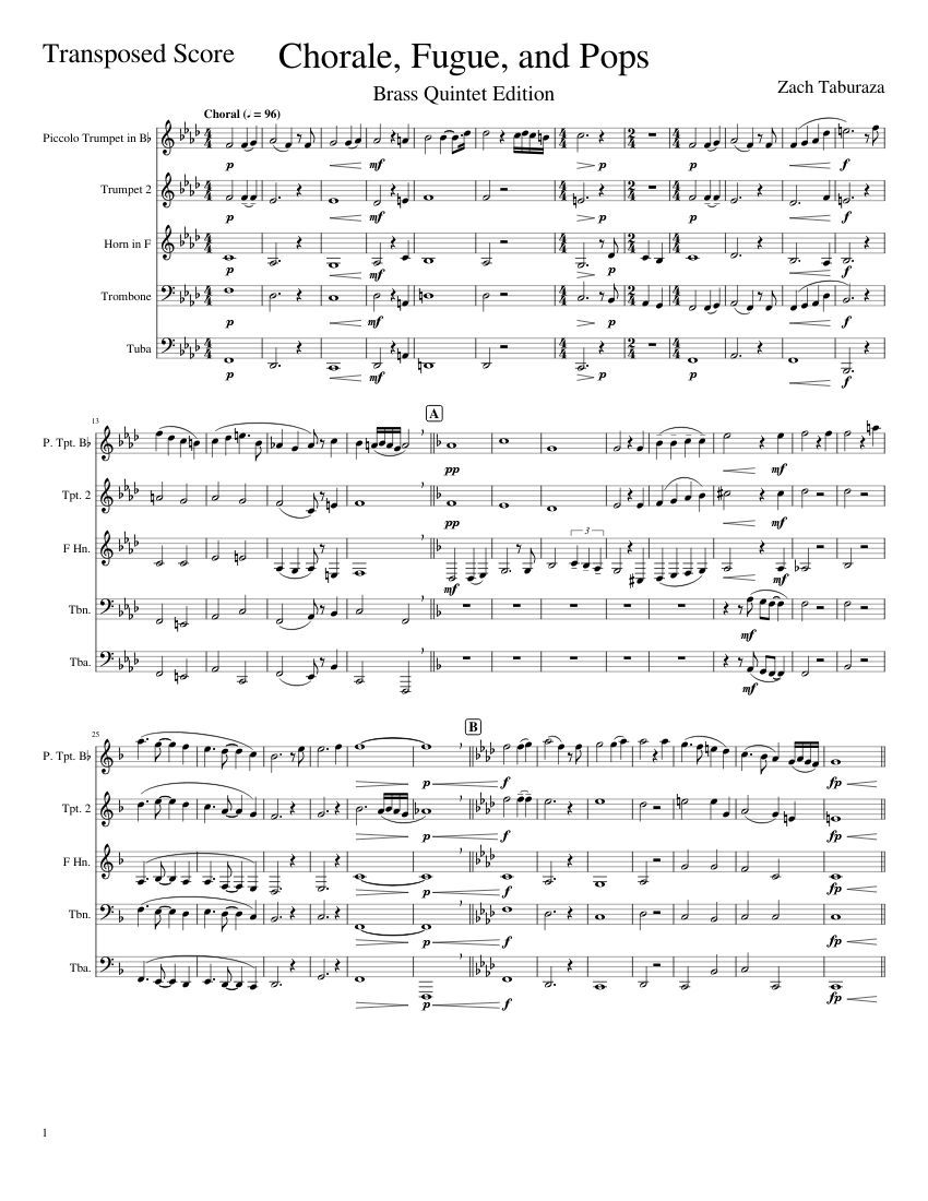 Chorale, Fugue, and Pops Brass Quintet V1 Sheet music for Trombone ...