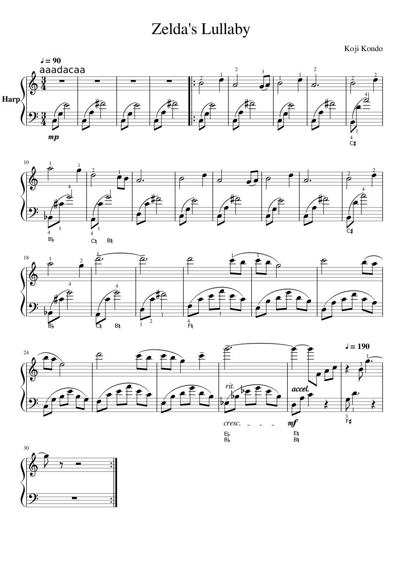 Zelda's Lullaby for Harp Sheet music for Piano (Solo) Easy | Musescore.com