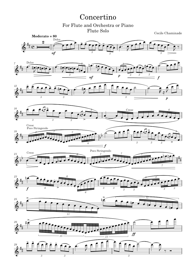 Concertino pour Flûte, Op.107 Cécile Chaminade Flute Solo Sheet