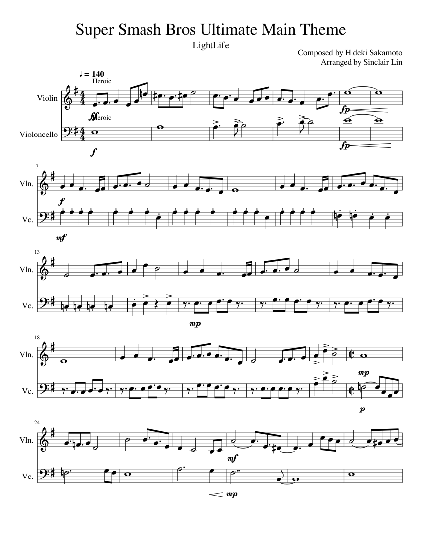 Super Smash Bros Ultimate Main Theme Sheet music for Violin, Cello (String  Duet) | Musescore.com
