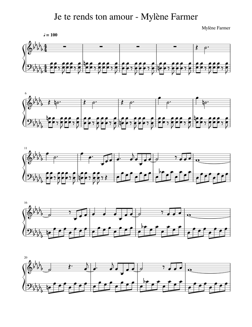 Je te rends ton amour - Mylène Farmer Sheet music for Piano (Solo) |  Musescore.com