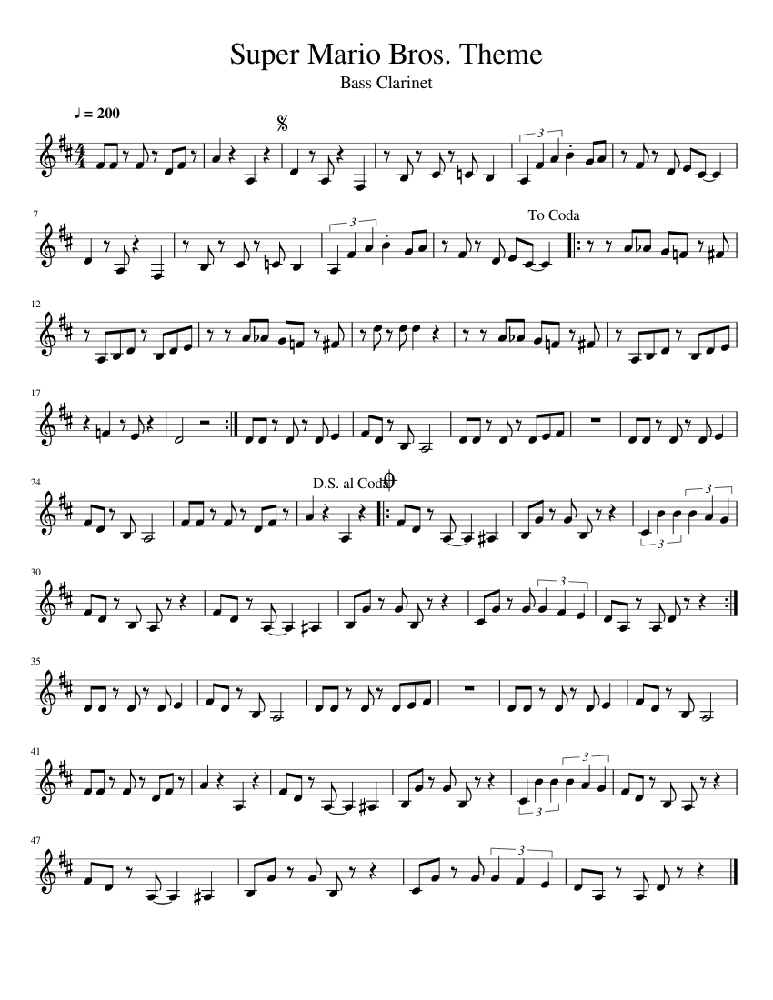 Super Mario Bros. Theme Sheet music for Clarinet bass (Solo) | Musescore.com