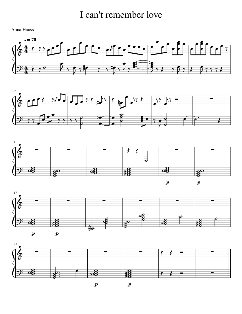 I can't remember love Sheet music for Piano (Solo) | Musescore.com