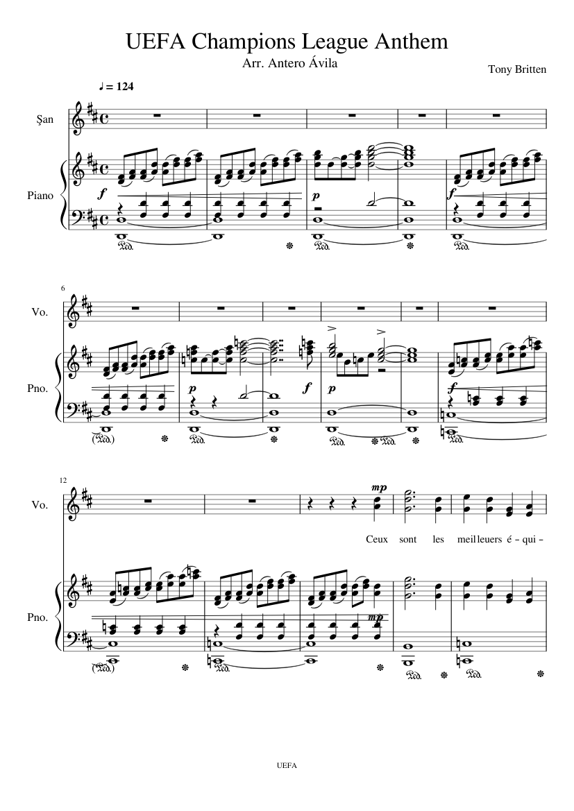 Monetære Dyster lustre UEFA Champions League Anthem Sheet music for Piano, Vocals (Piano-Voice) |  Musescore.com