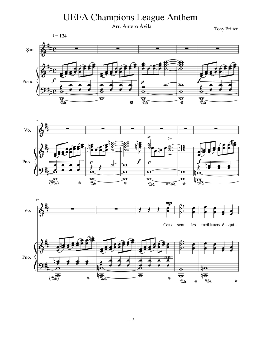 Uefa Champions League Anthem Sheet Music For Piano Vocals Piano Voice Musescore Com