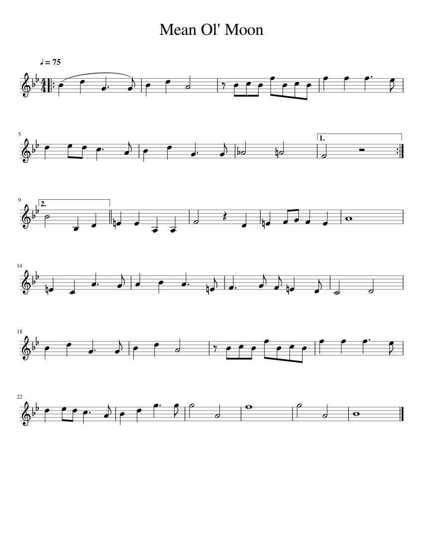 Mean Ol Moon Sheet Music For Piano Solo Musescore Com mean ol moon sheet music for piano