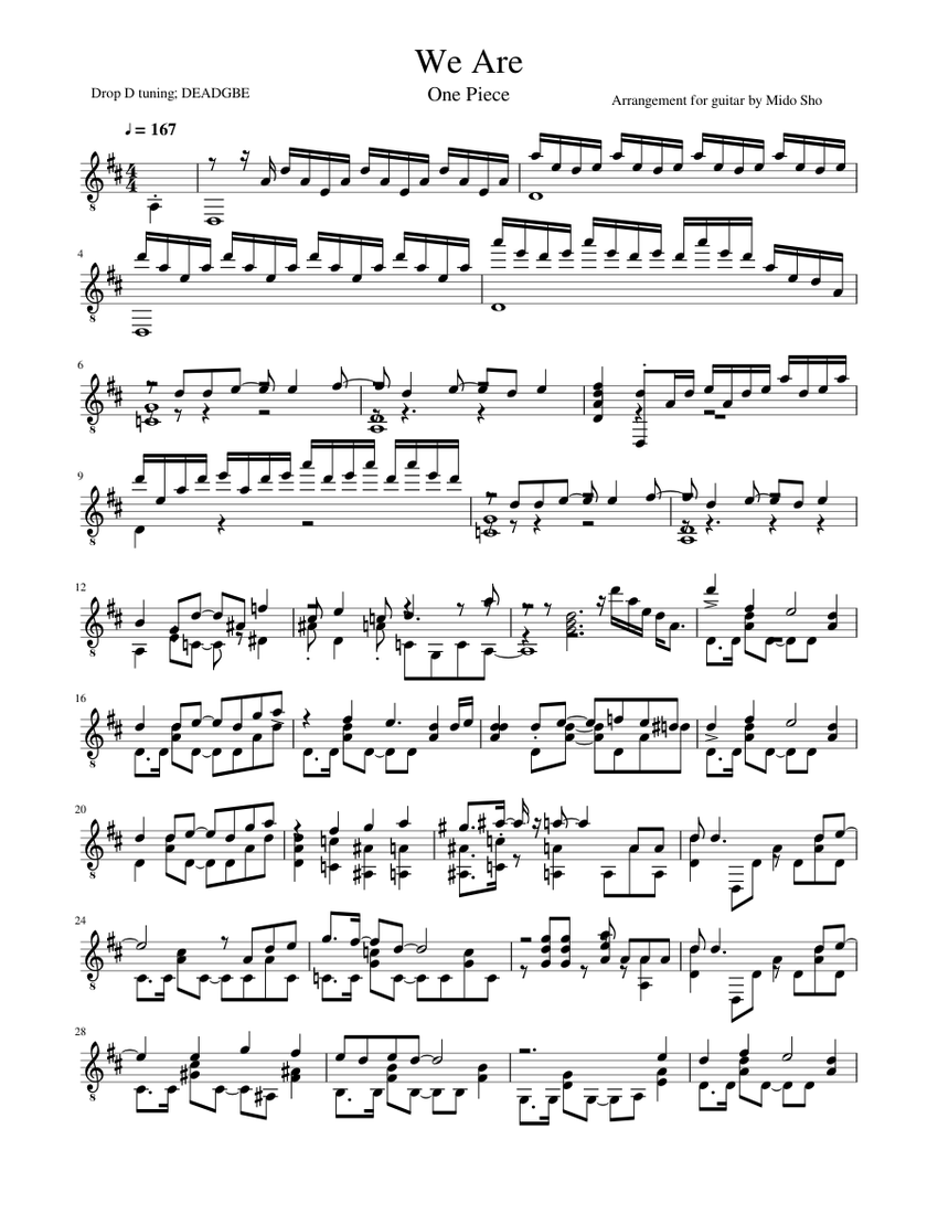 We Are One Piece Opening 1 Sheet Music For Guitar Solo Musescore Com