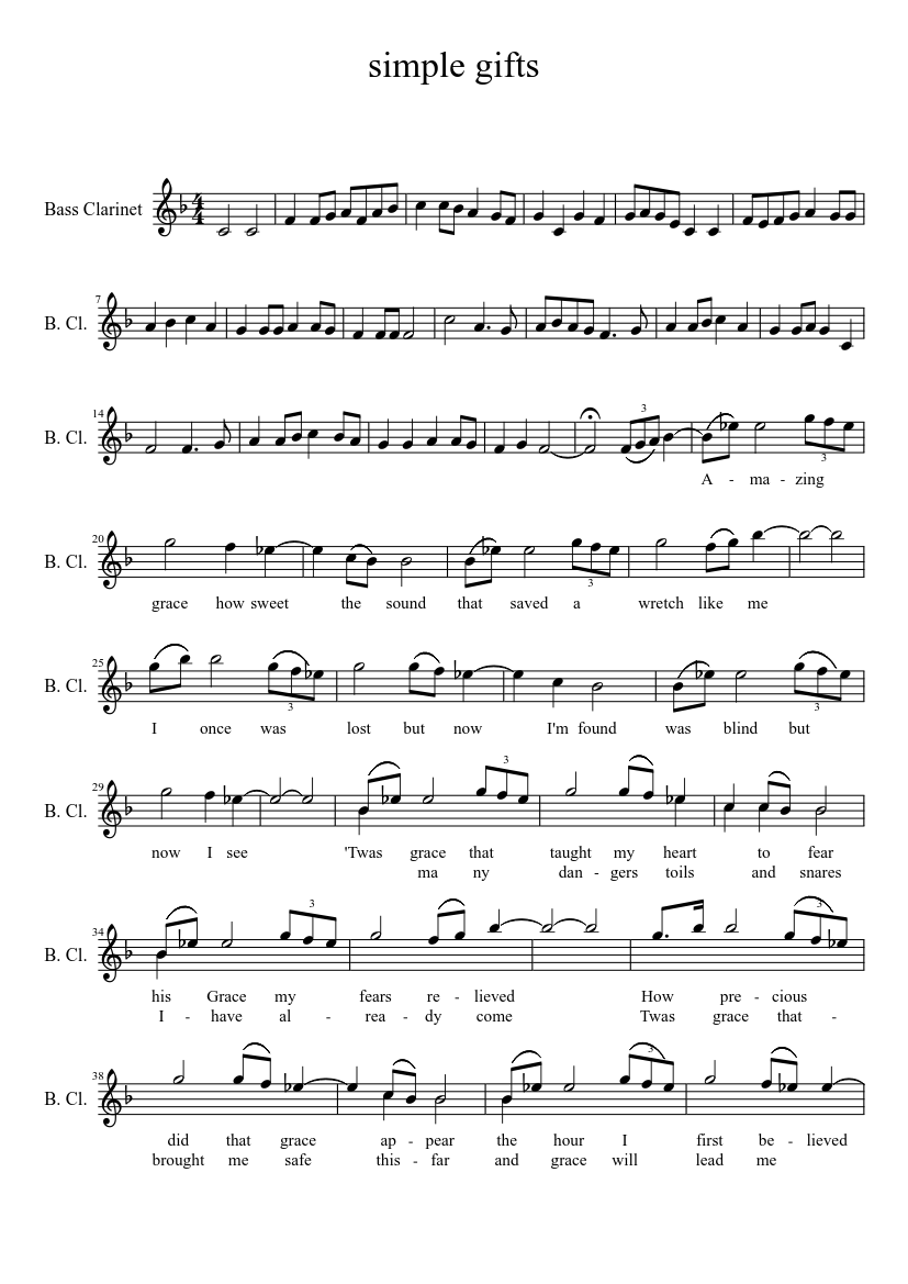 simple gifts Sheet music for Clarinet bass (Solo)