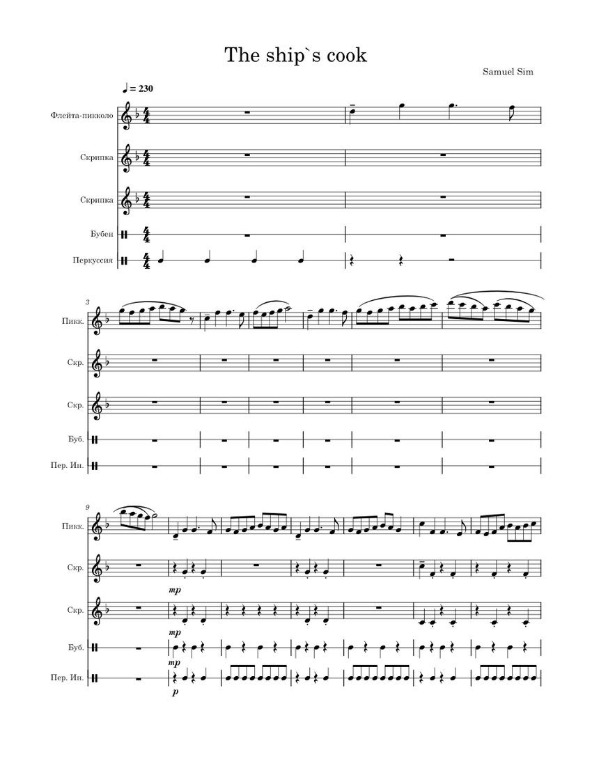 The Ship`s Cook – Samuel Sim Sheet music for Tambourine, Flute piccolo ...