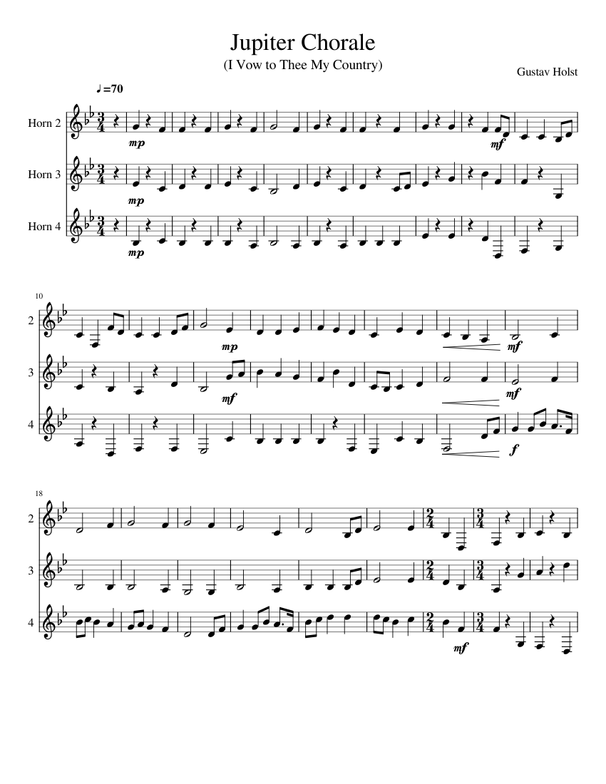 Jupiter Chorale Sheet music for French horn (Mixed Trio)