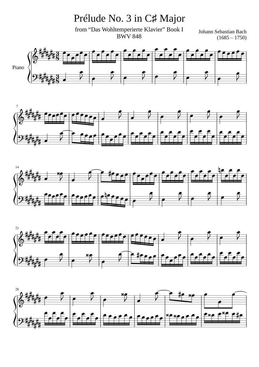 Prélude No. 3 BWV 848 in C♯ Major Sheet music for Piano (Solo) |  Musescore.com