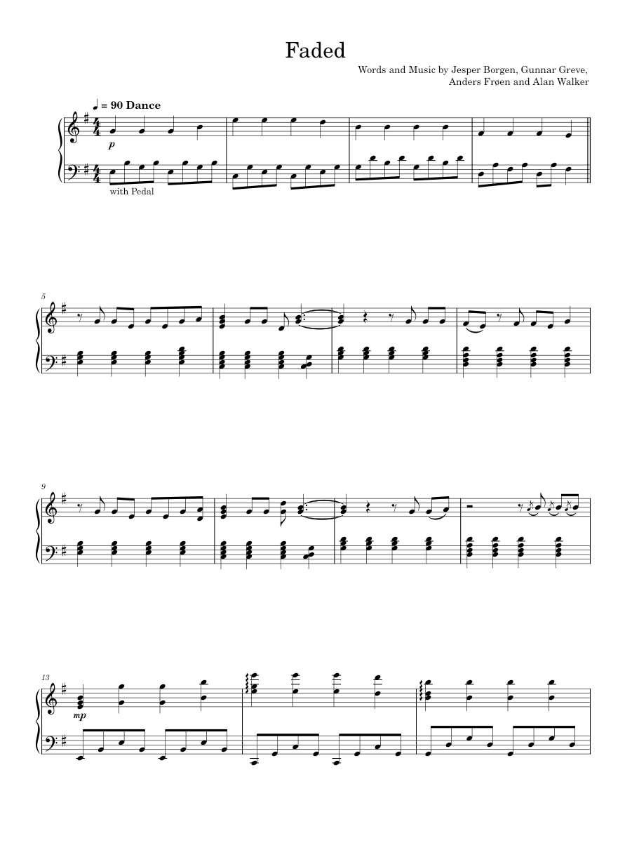 Play Official version of Faded Sheet Music by Alan Walker for Piano ...