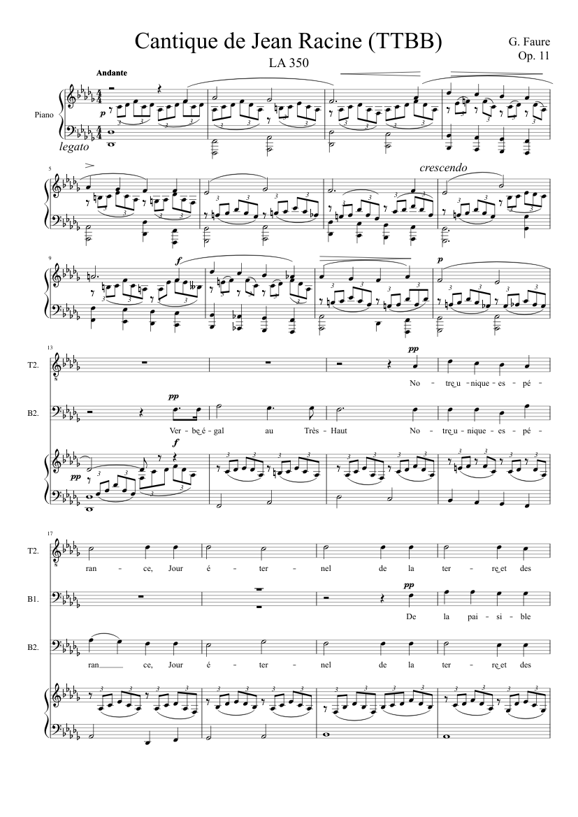 Cantique de Jean Racine TTBB Sheet music for Piano, Tenor, Baritone (Mixed  Trio) | Musescore.com