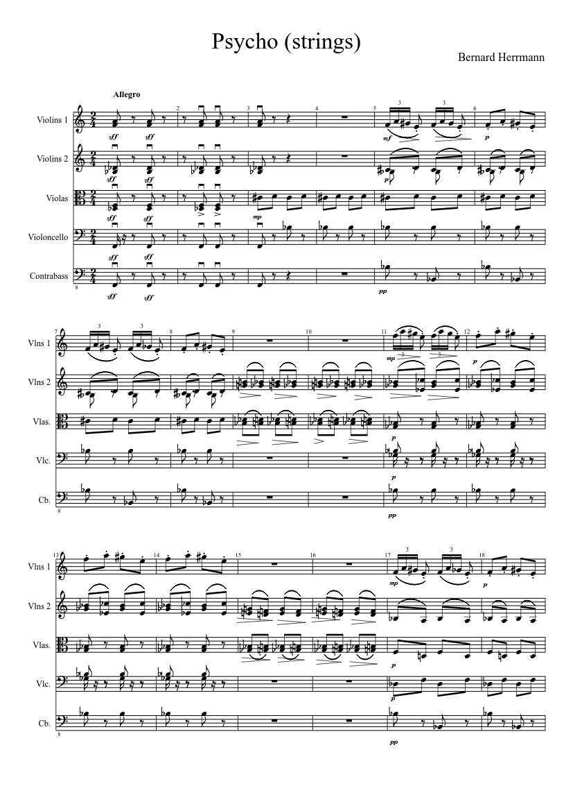 Prelude to Psycho for Strings Sheet music for Woodwinds (other) (Solo) |  Musescore.com