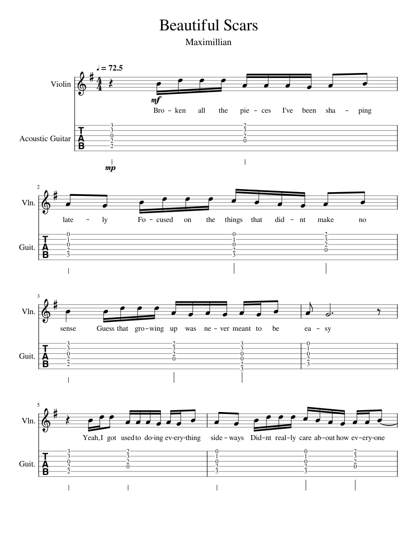 Beautiful Scars Maximillian Sheet music for Violin, Guitar (Mixed
