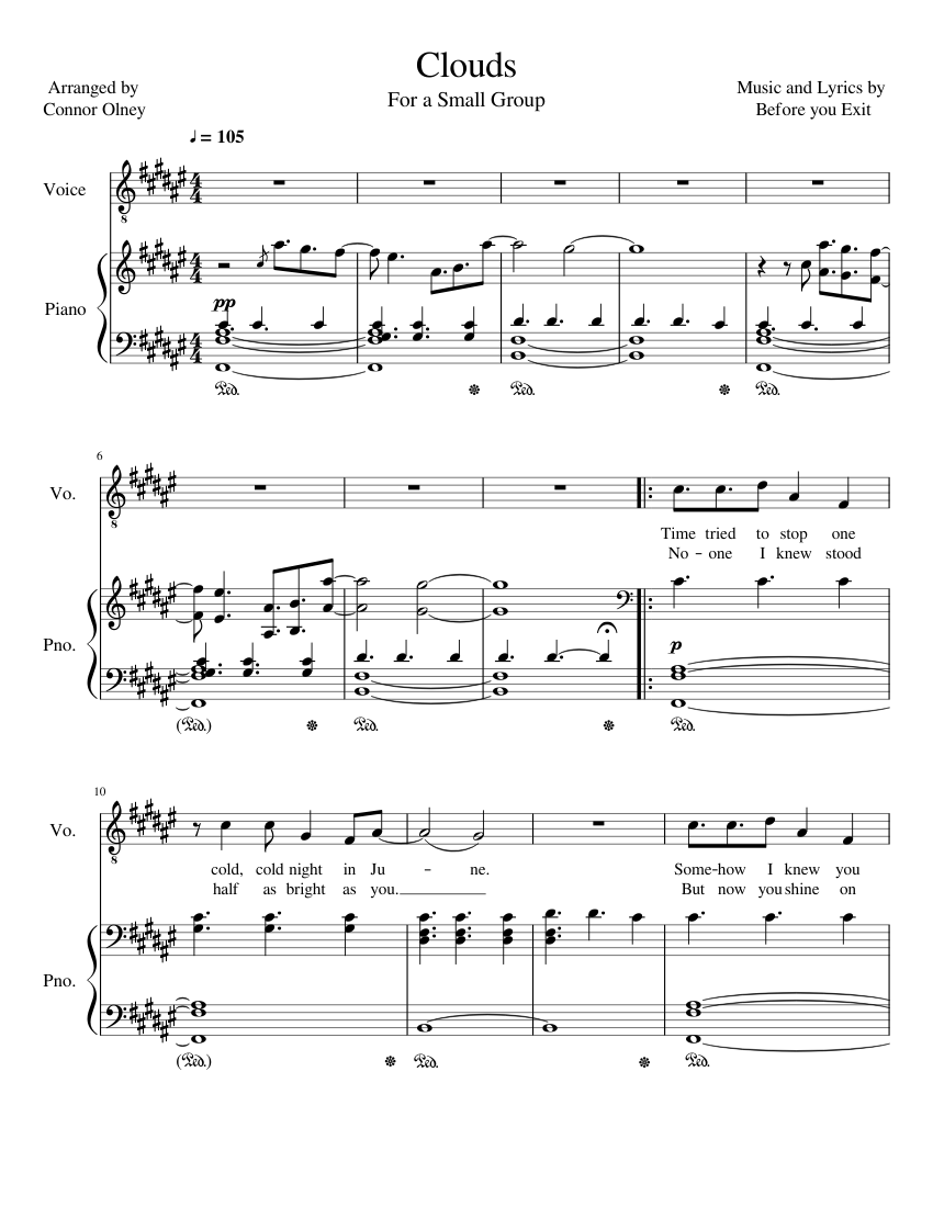 Clouds Sheet Music For Piano Vocals Solo Musescore Com verse 1 i'm walking in this cloud in this cloud, upon love but still i feel this doubt feel this doubt, about us i'm walking in this cloud in this cloud, upon love this road the artist goes by the name of simply elias. clouds sheet music for piano vocals
