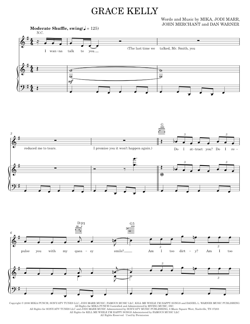Play Official version of Grace kelly Sheet Music by Mika for Piano ...